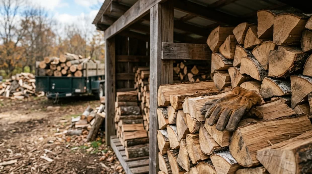 Firewood and pellets delivered and stacked: you sell the carrying, not the fuel