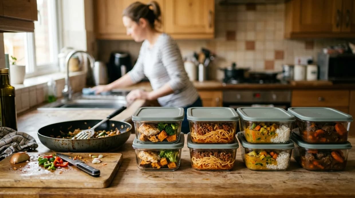 Weekly meal prep in the client's kitchen: you sell the cooking, not the food